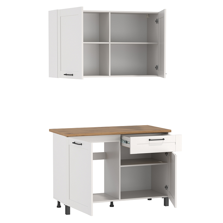 Кухня Аризона (1200) белый/столешница дуб вотан/ДВПО белый/профиль ПВХ белый О