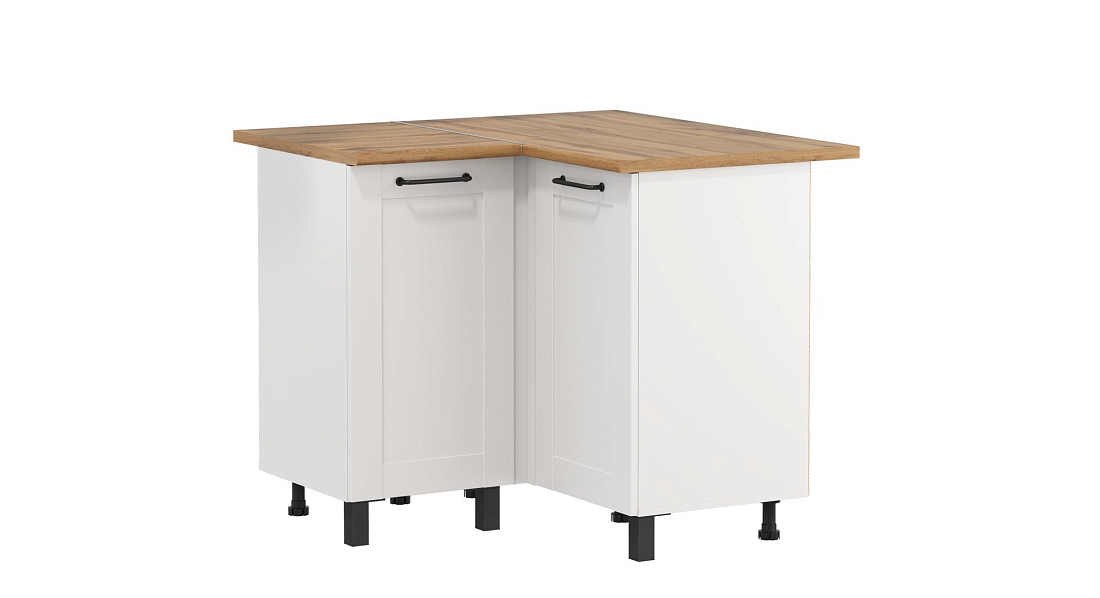 Шкаф угловой Аризона белый/столешница дуб вотан/ДВПО белый/ПВХ софт белый 0,3мм/профиль ПВХ белый О