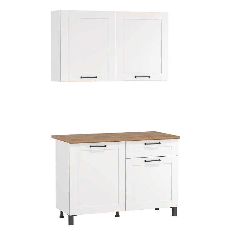 Кухня Аризона (1200) белый/столешница дуб вотан/ДВПО белый/профиль ПВХ белый О